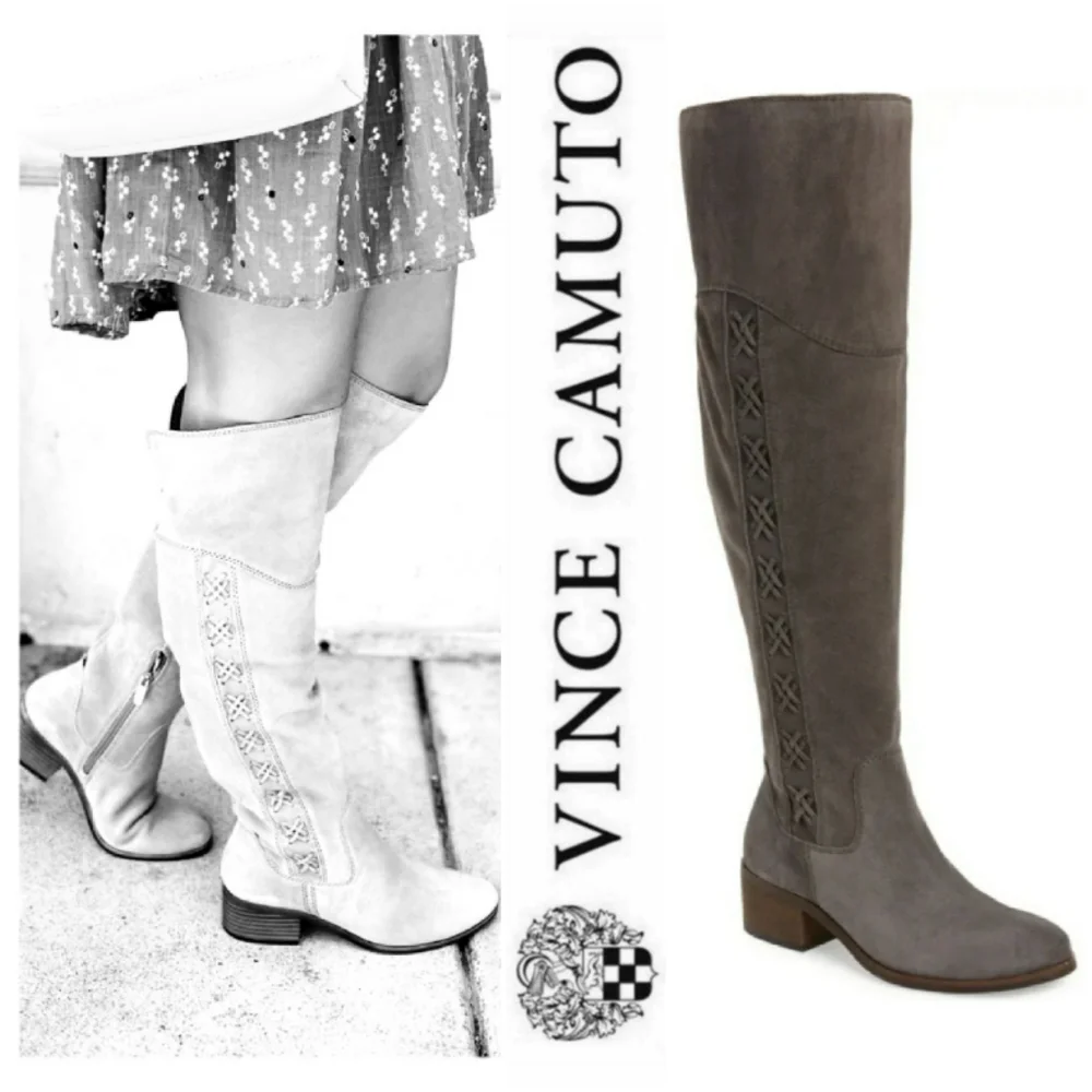 Chic Vince Camuto Soft Gray Suede OTK Boots